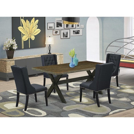 East West Furniture 5 Piece X-Style Dining Table Set - Wire Brush Black X677FO624-5